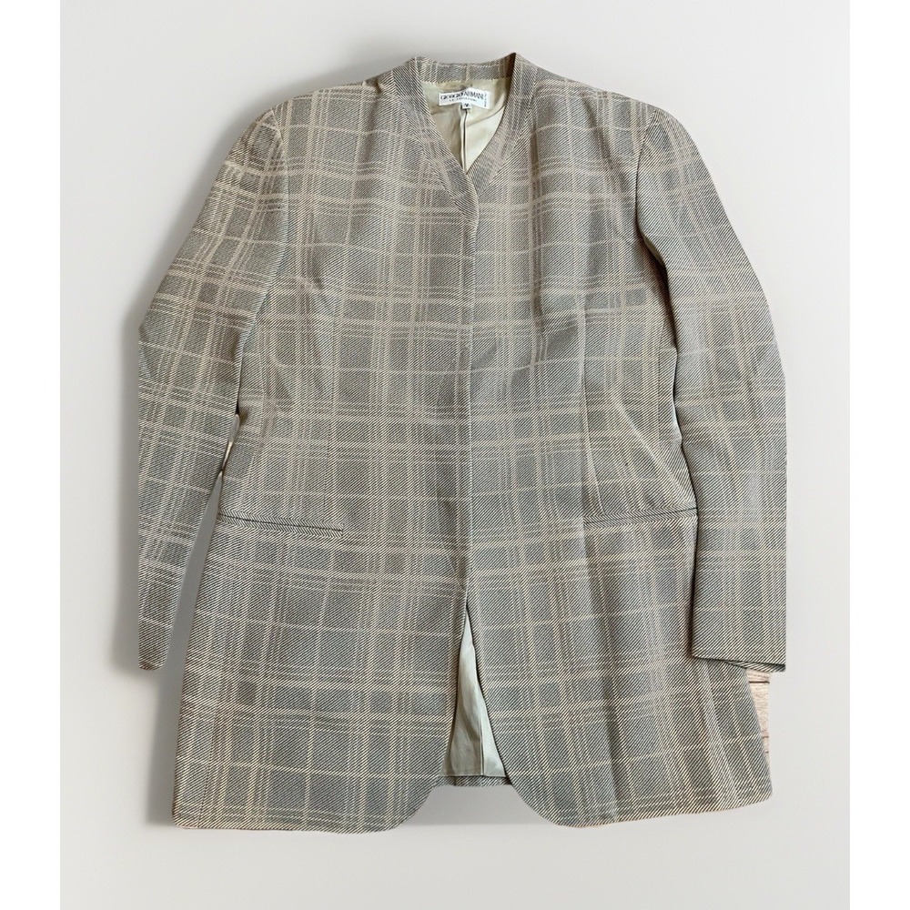 Giorgio Armani Le Collezioni Blazer‎ Plaid Collarless Size 8/42  Italy Office